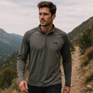 Under Armour Mens Velocity Charcoal / Light Gray 1/4 Zip Pullover Size 2XL